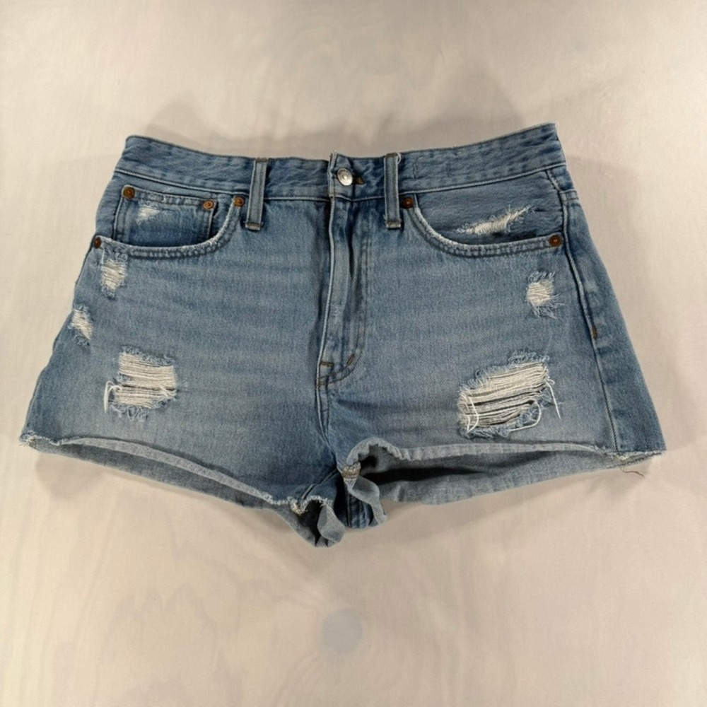 Madewell Relaxed Denim Shorts Womens 27 Light Wash Distressed Raw Hem High Rise